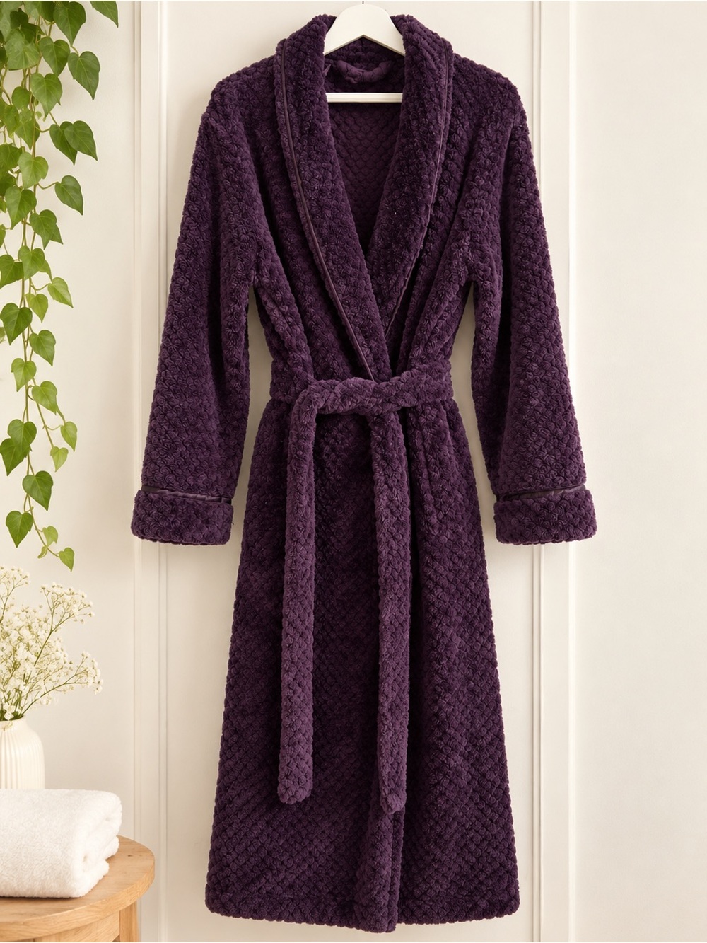 Plush Bathrobe in Deep Plum